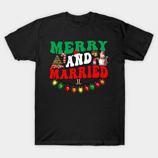 Merry and Married First Christmas Pajama Couples Matching T-Shirt